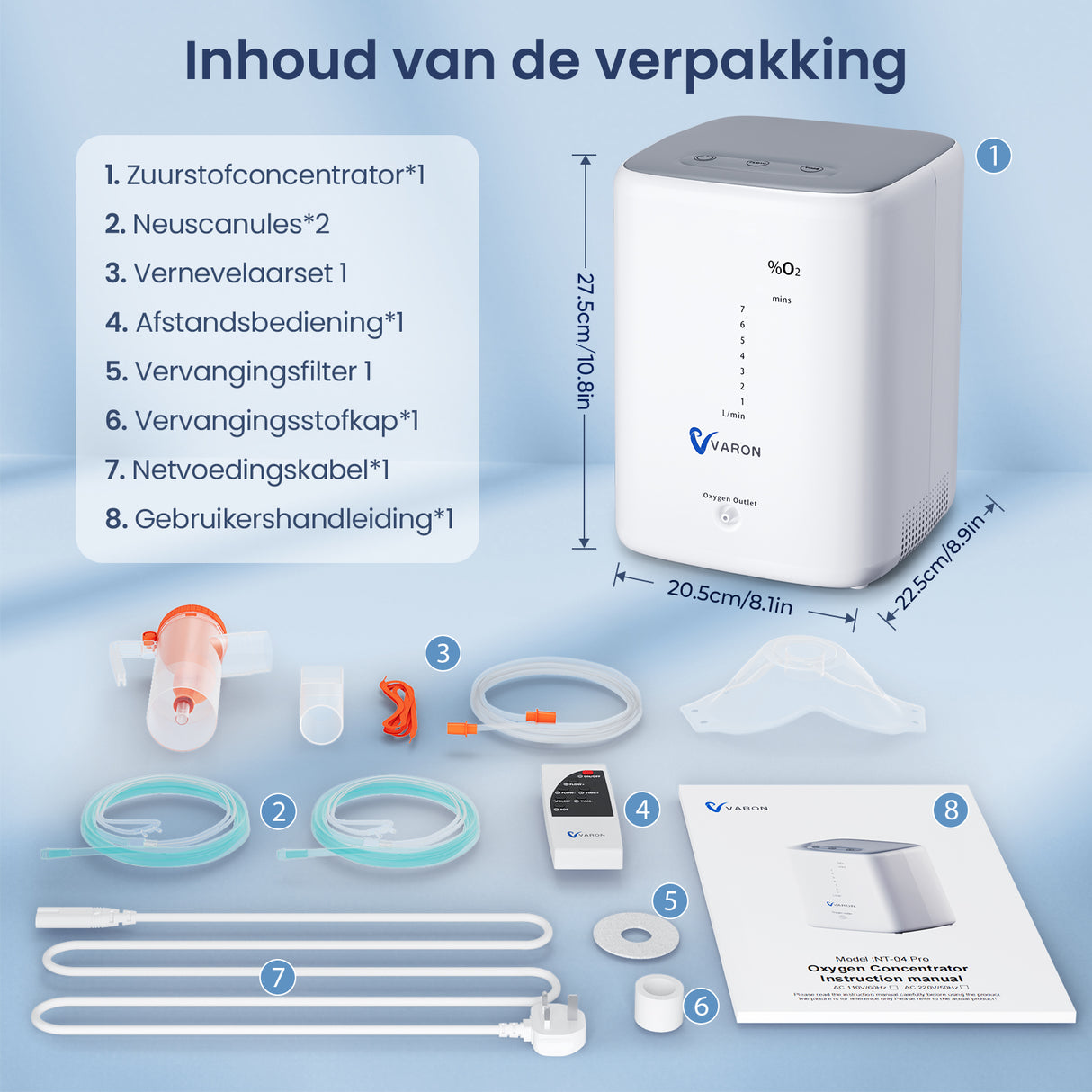 VARON VH-3 Zuurstofconcentrator voor thuisgebruik | 1-7L/min Comfortabele therapie, CE-goedgekeurd