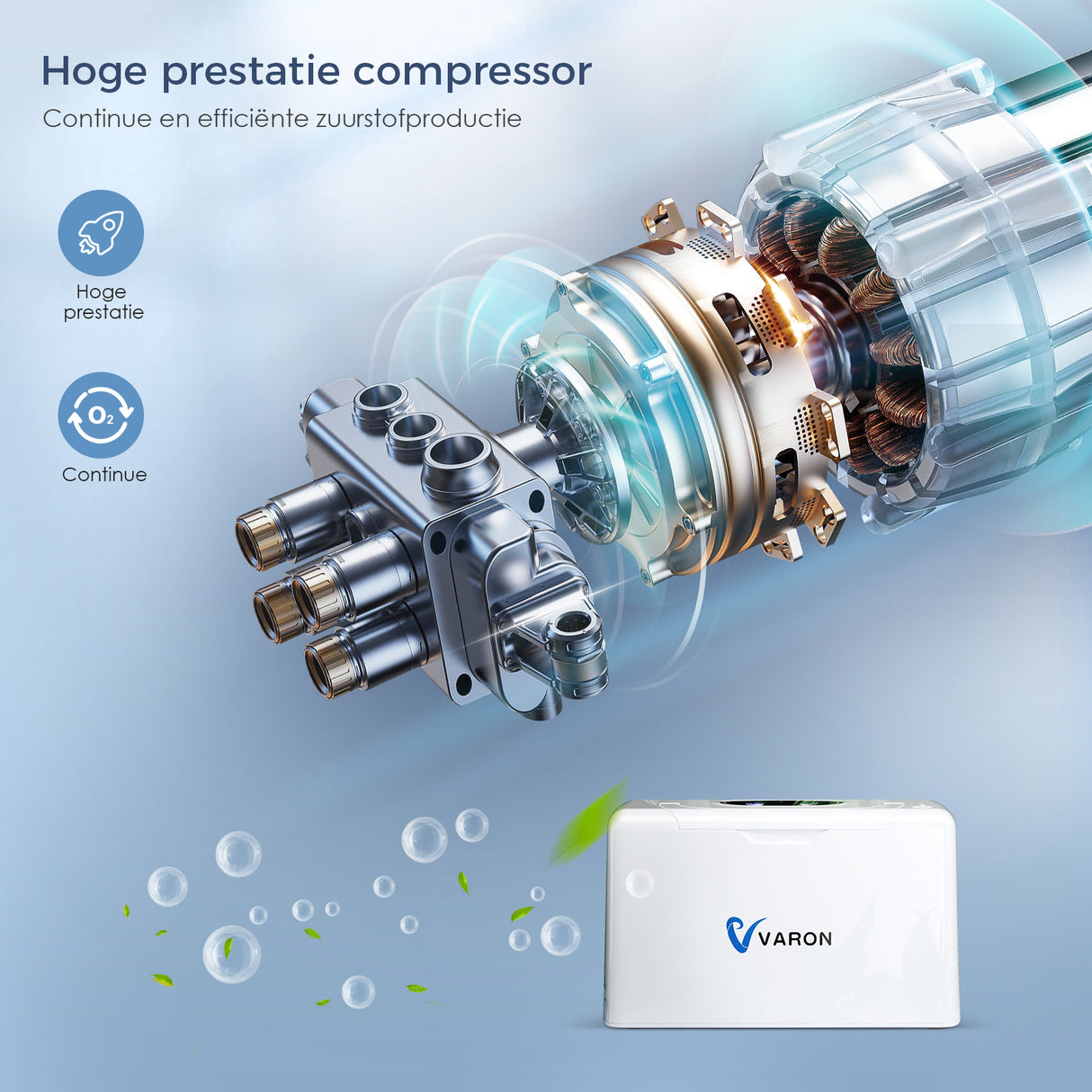 VARON VL-2 Light 3 l/min continue draagbare zuurstofconcentrator, CE-goedgekeurd
