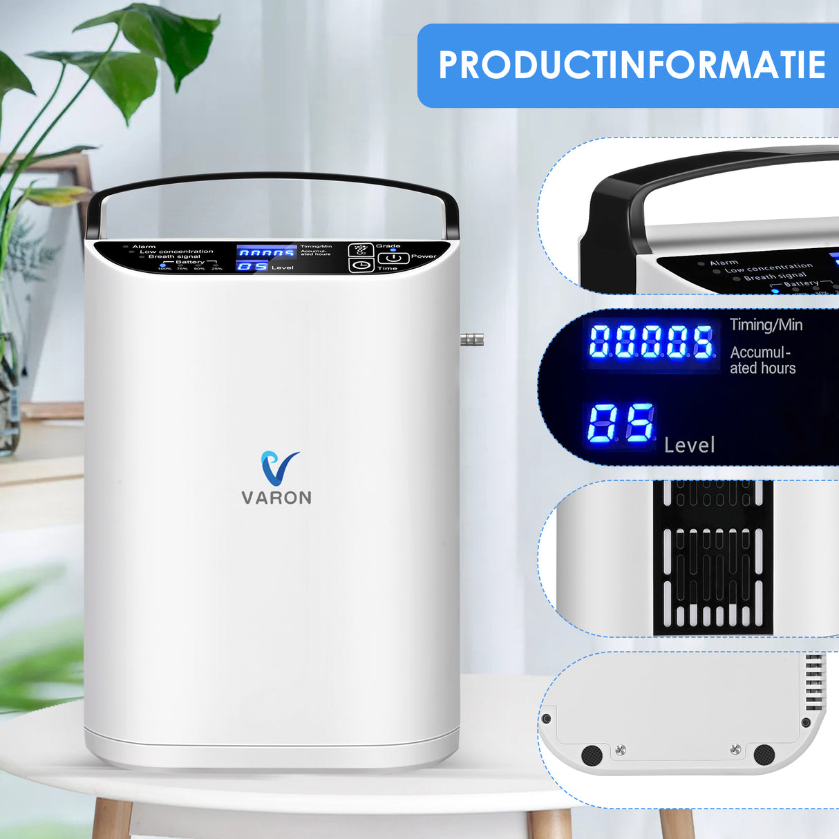 VARON VP-1 Pulse draagbare zuurstofconcentrator 24 uur in bedrijf, CE-goedgekeurd