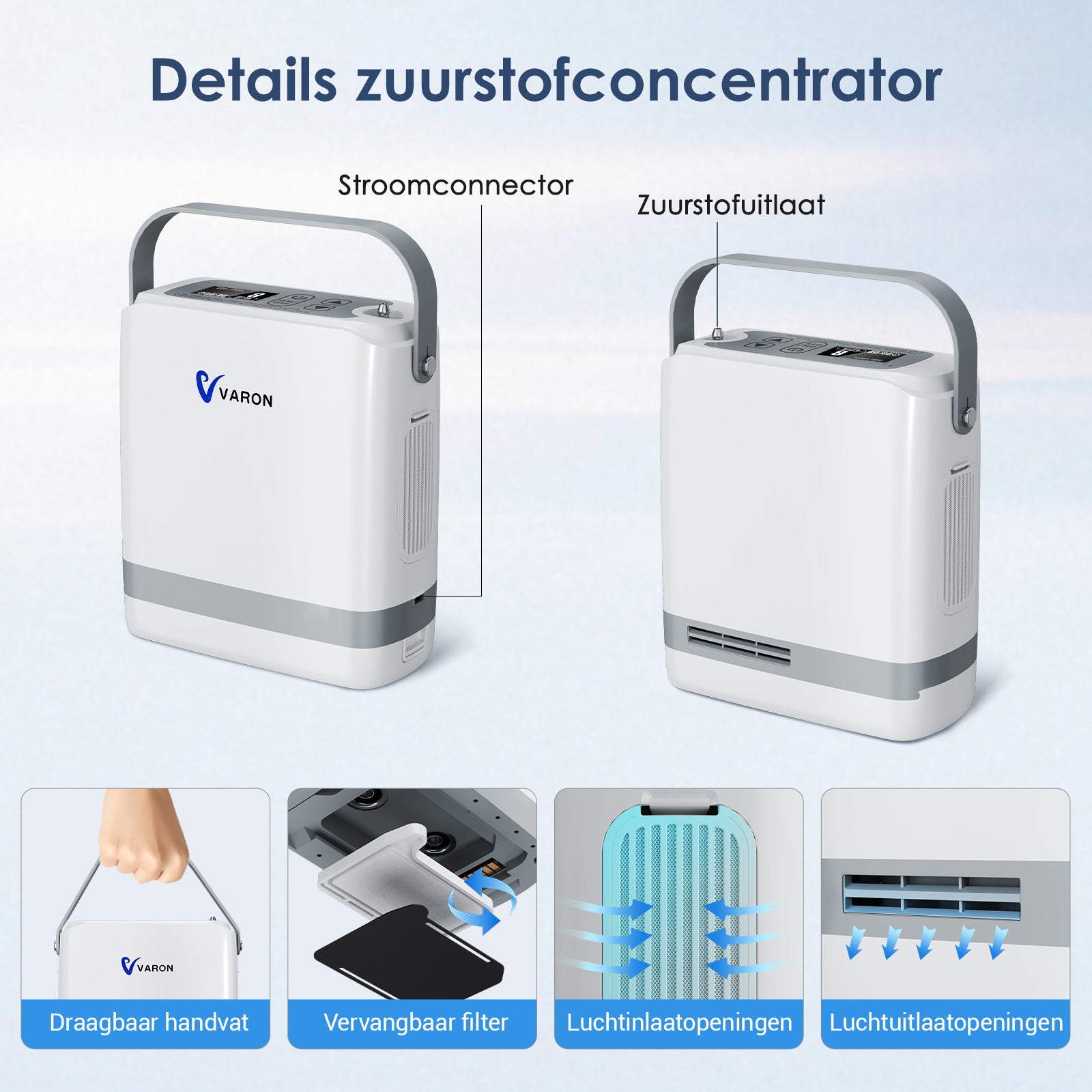 VARON VP-8G Pulse draagbare zuurstofconcentrator 24 uur in bedrijf, CE-goedgekeurd （Voorverkoop）
