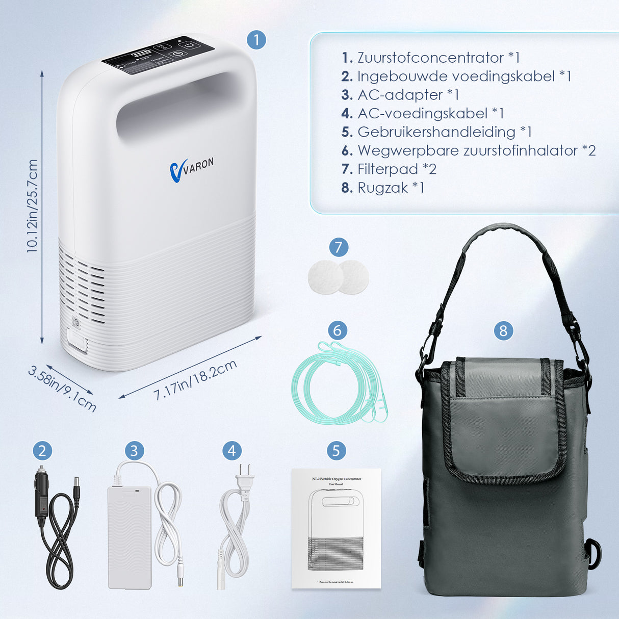 VARON VP-2 Pulse draagbare zuurstofconcentrator | 93% zuurstof, lange batterij, CE-goedgekeurd