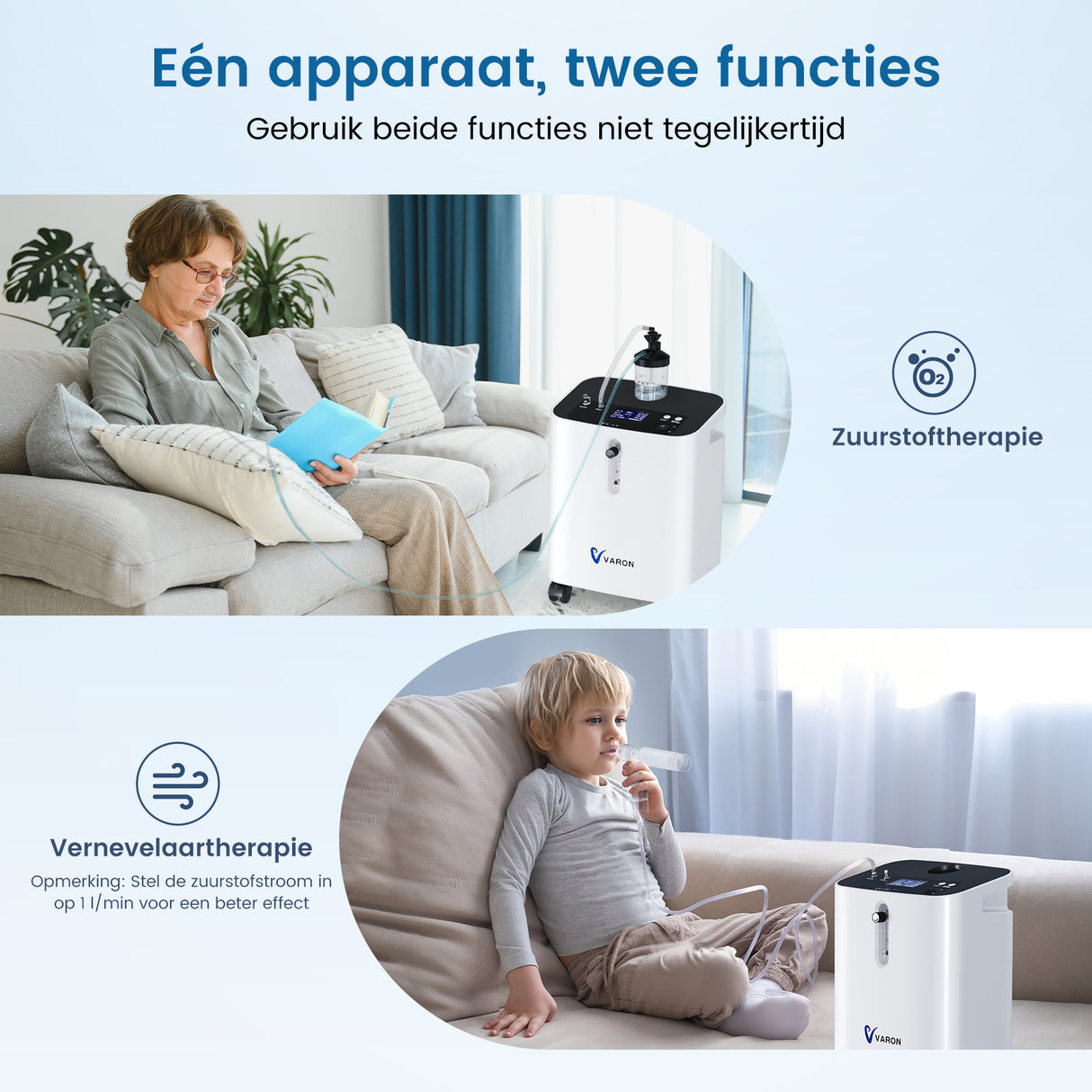 VARON VH-3 PRO Zuurstofconcentrator voor Thuisgebruik | 1-10L/min Instelbaar, Vernevelaarfunctie, Stille Therapie, CE-goedgekeurd