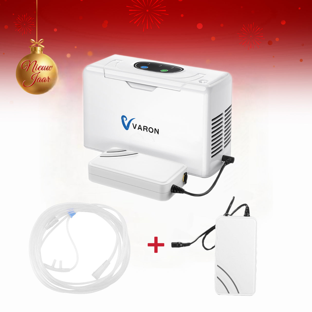 VARON Beperkte oplage set：VL-2 draagbare zuurstofconcentrator+Vervangbare lithium-ion batterij+Canule nasale en silicone pour oxygène