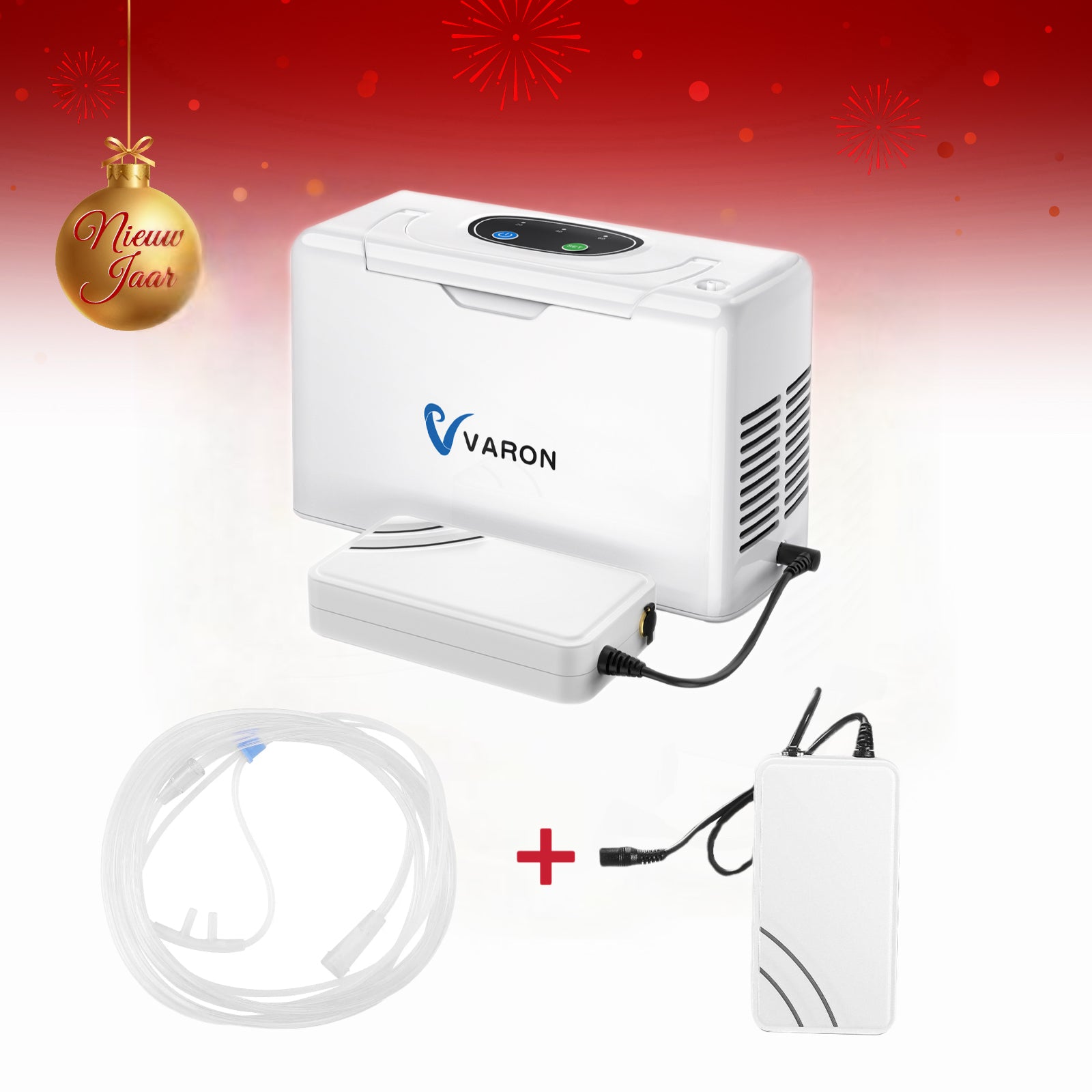 VARON Beperkte oplage set：VL-2 draagbare zuurstofconcentrator+Vervangbare lithium-ion batterij+Canule nasale en silicone pour oxygène