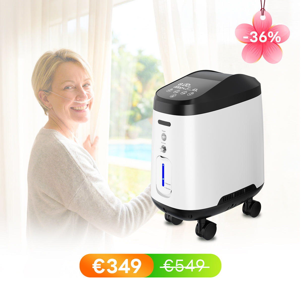 VARON VH-2 PRO Home Oxygen Device | 1-9 L/min Adjustable, Wheeled for Easy Movement, 24-Hour Operation, CE Approved