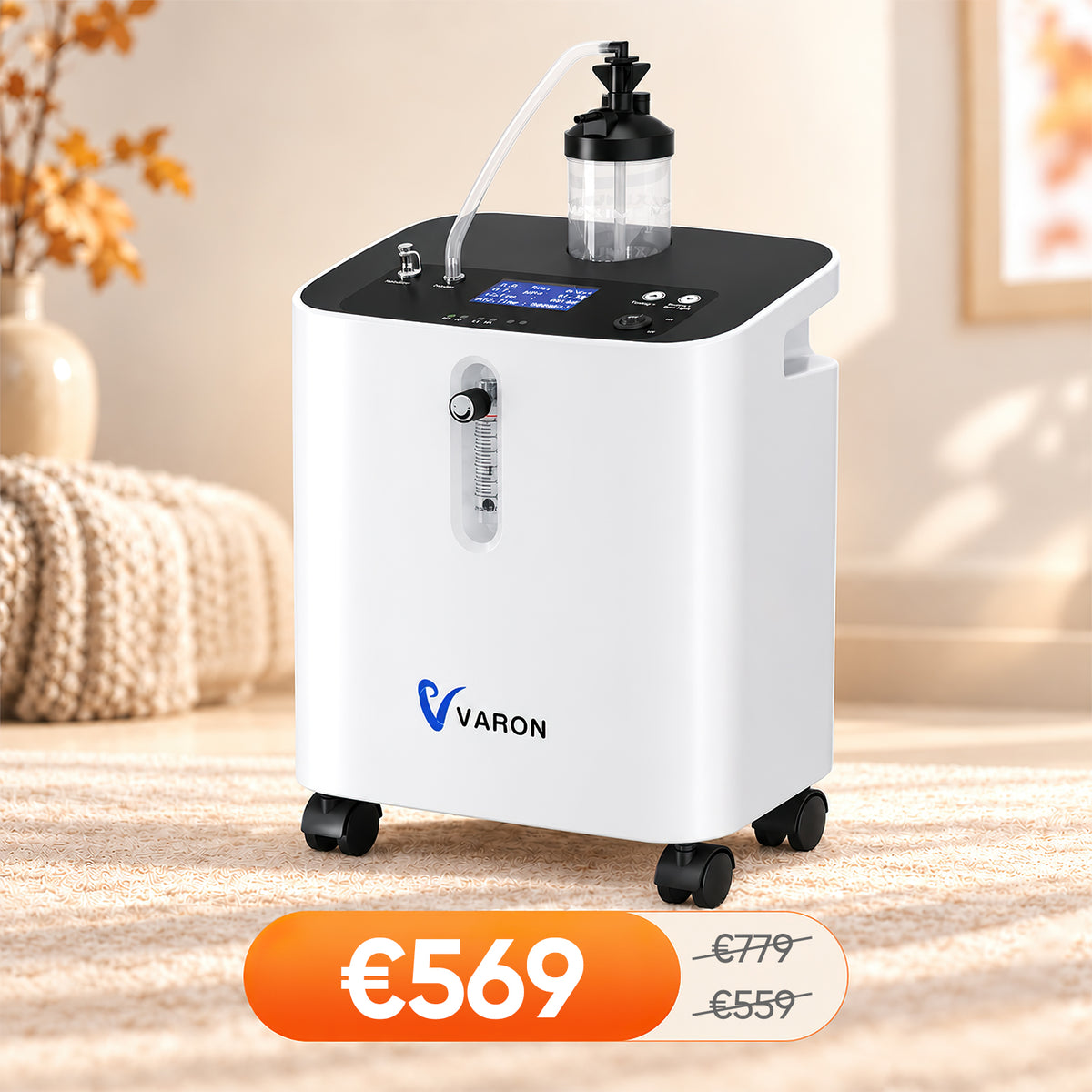 VARON VH-3 PRO zuurstof apparaat voor thuis | 1-10L/min Instelbaar, Vernevelaarfunctie, Stille Therapie, CE-goedgekeurd