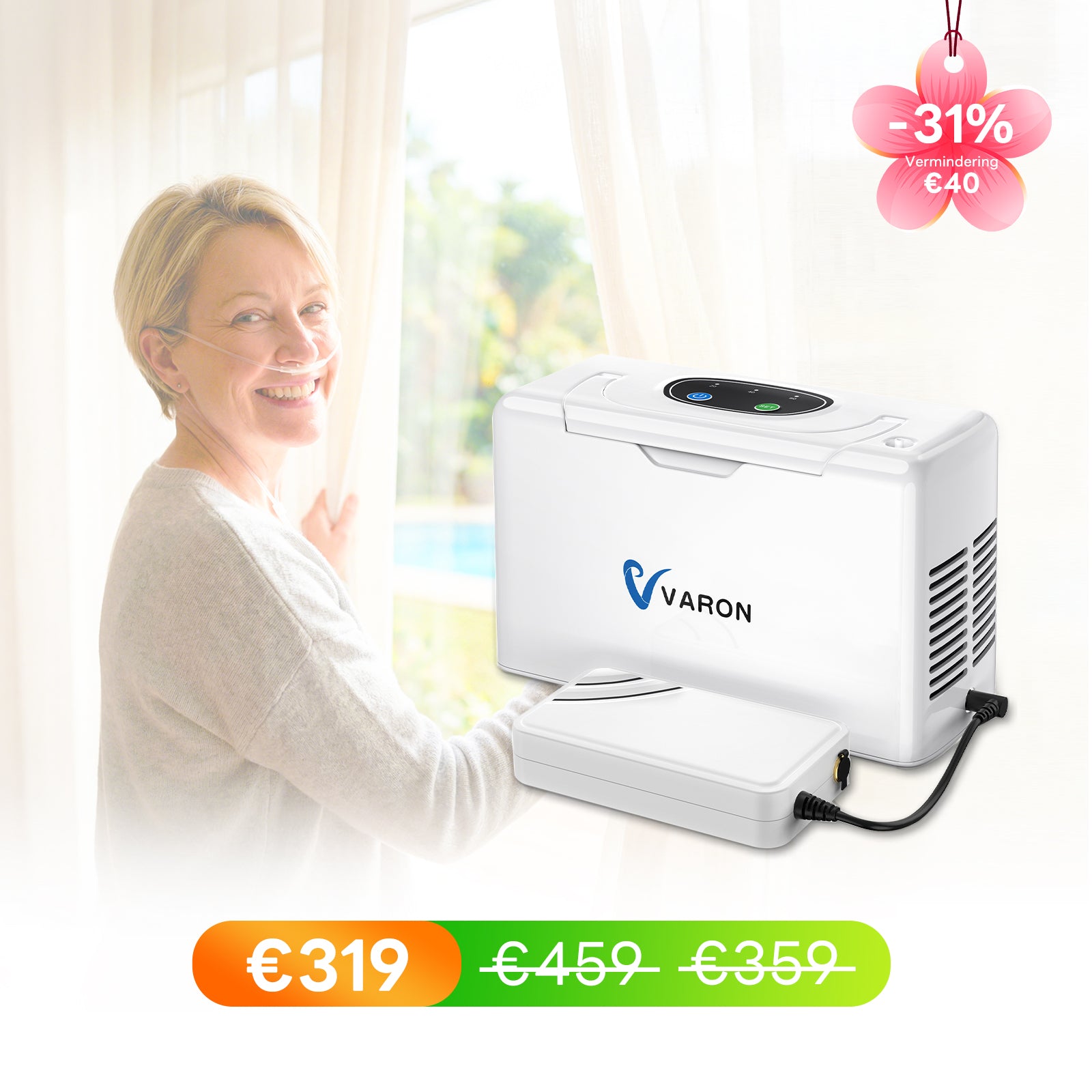 VARON VL-2 Light 3 l/min continue draagbare zuurstofconcentrator, CE-goedgekeurd