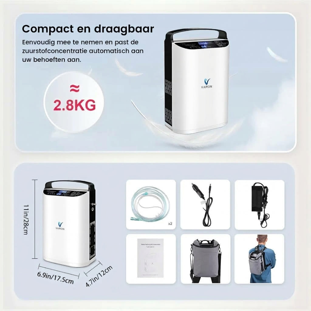 VARON VP-1 Pulse draagbare zuurstofconcentrator 24 uur in bedrijf, CE-goedgekeurd