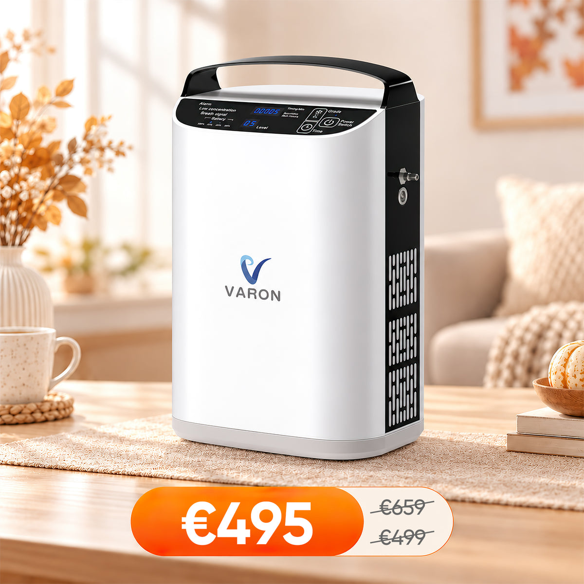 VARON VP-1 Pulse draagbare zuurstofconcentrator 24 uur in bedrijf, CE-goedgekeurd