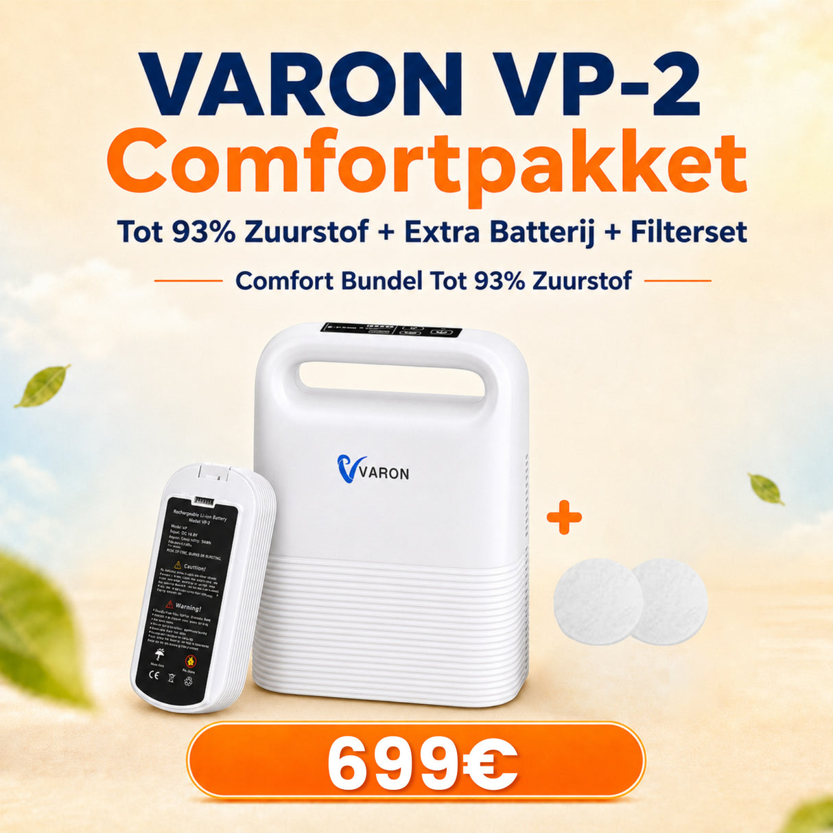 VARON VP-2 Comfortpakket | Tot 93% Zuurstof + Extra Batterij + Filterset