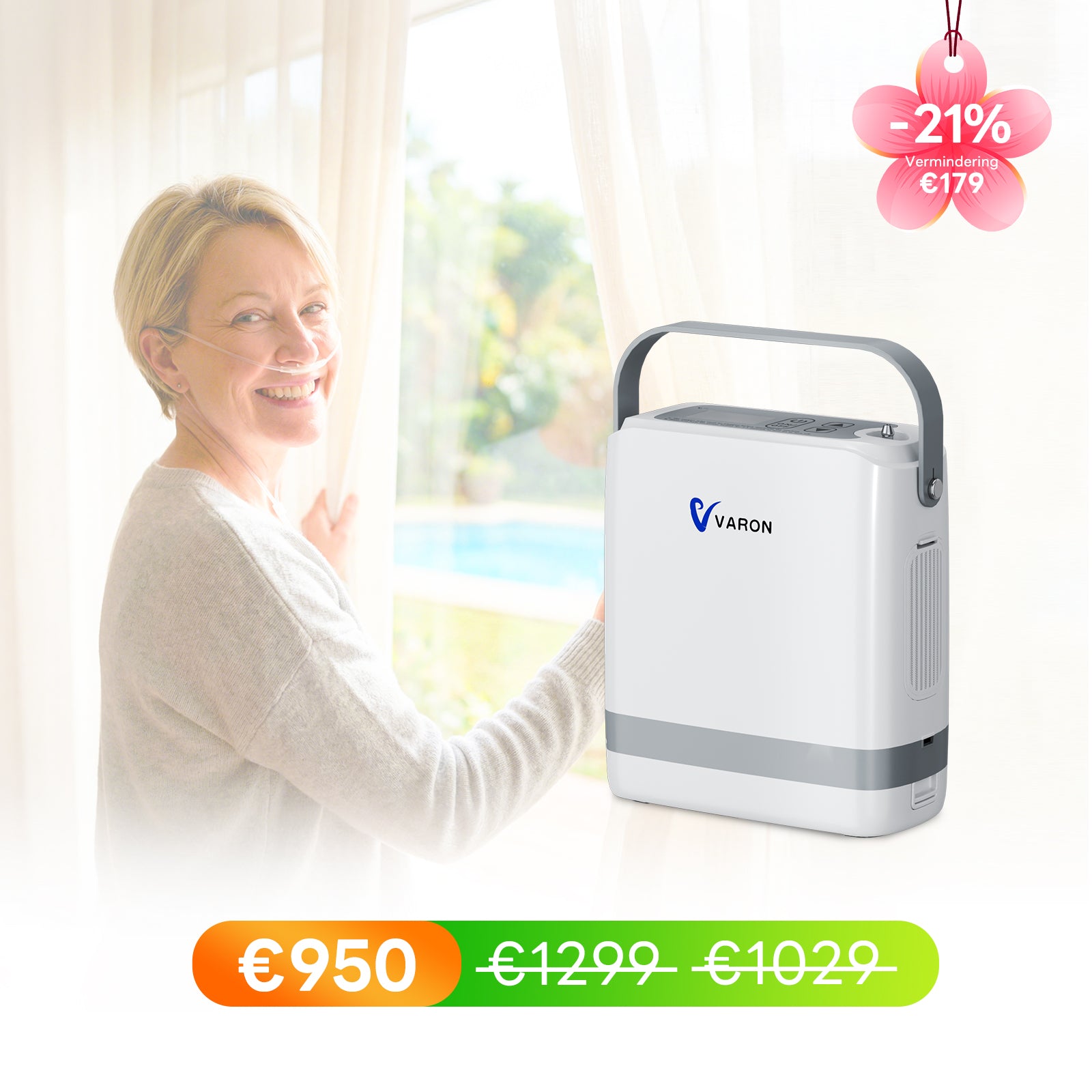 VARON VP-8G Pulse draagbare zuurstofconcentrator 24 uur in bedrijf, CE-goedgekeurd